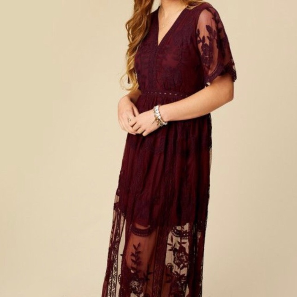Altar'd State Pink Flutter Sleeve Maxi Gown
